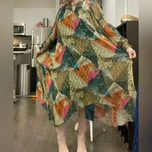 KILLA GATHERED PRINTED FIL COUPÉ GEORGETTE MIDI DRESS ORIGINAL COST $650 - Picture 6 of 15